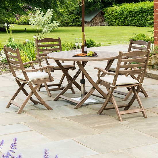 Strox Outdoor Folding Dining Table With 4 Folding Armchairs ...