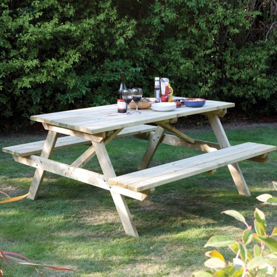 Zox Wooden 6 Seater Picnic Dining Set In Natural Timber - UKFurnitures ...