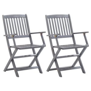 Libni Outdoor Grey Solid Acacia Wooden Dining Chairs In Pair