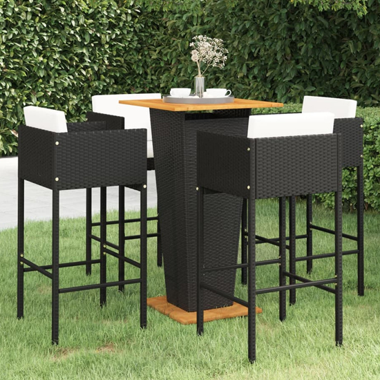 Selah Small Wooden Top Bar Table With 4 Avyanna Chairs In Black ...