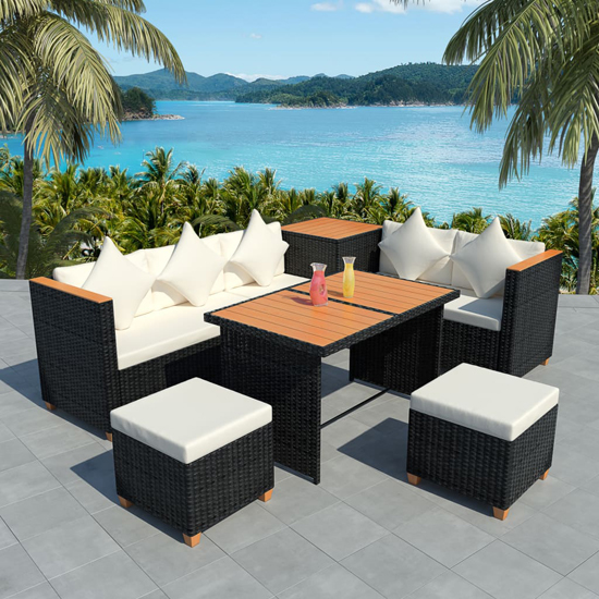 Loxton Rattan 7 Piece Garden Lounge Set With Cushions Black