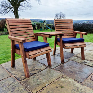 Vail Timber Angled Love Seat With Navy Cushions