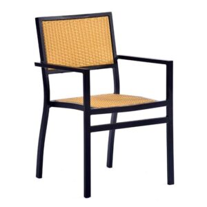 Oderico Outdoor Armchair In Black With Teak Rattan