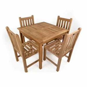 Willow Teak Wood Dining Table Square With 4 Side Chairs