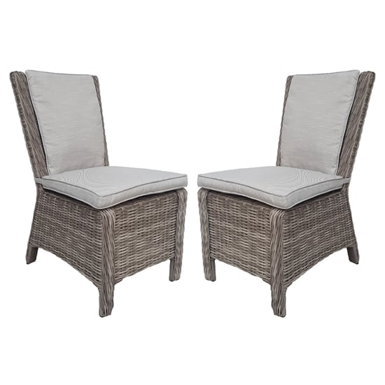 Abobo High Back Armless Fine Grey Fabric Dining Chair In Pair