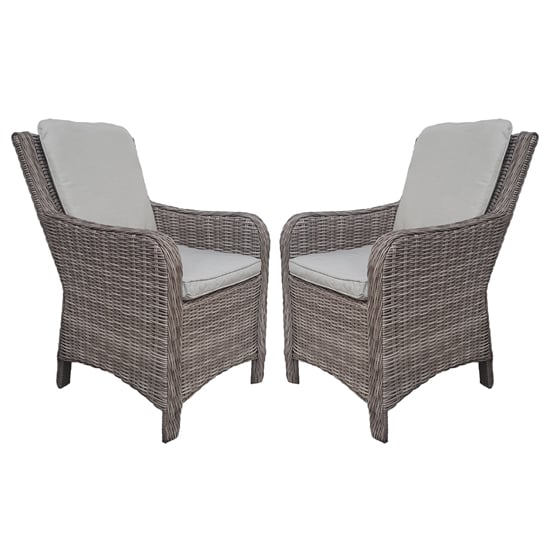 Abobo High Back Fine Grey Fabric Dining Chair In Pair