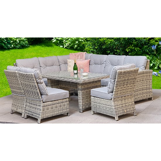 Arax Corner Dining Sofa With 3 Armless Chairs In Fine Grey