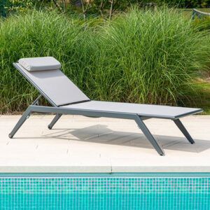 Rykon Outdoor Stacking Sling Sun Bed In Matt Grey